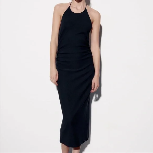 ZARA Pleated Halter Midi Dress - Picture 12 of 12